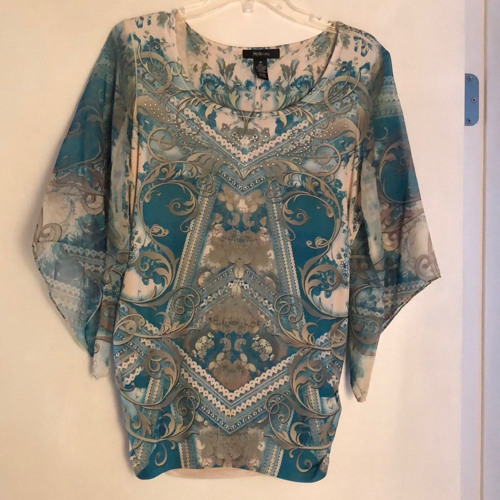 Style and Co teal and sequin top